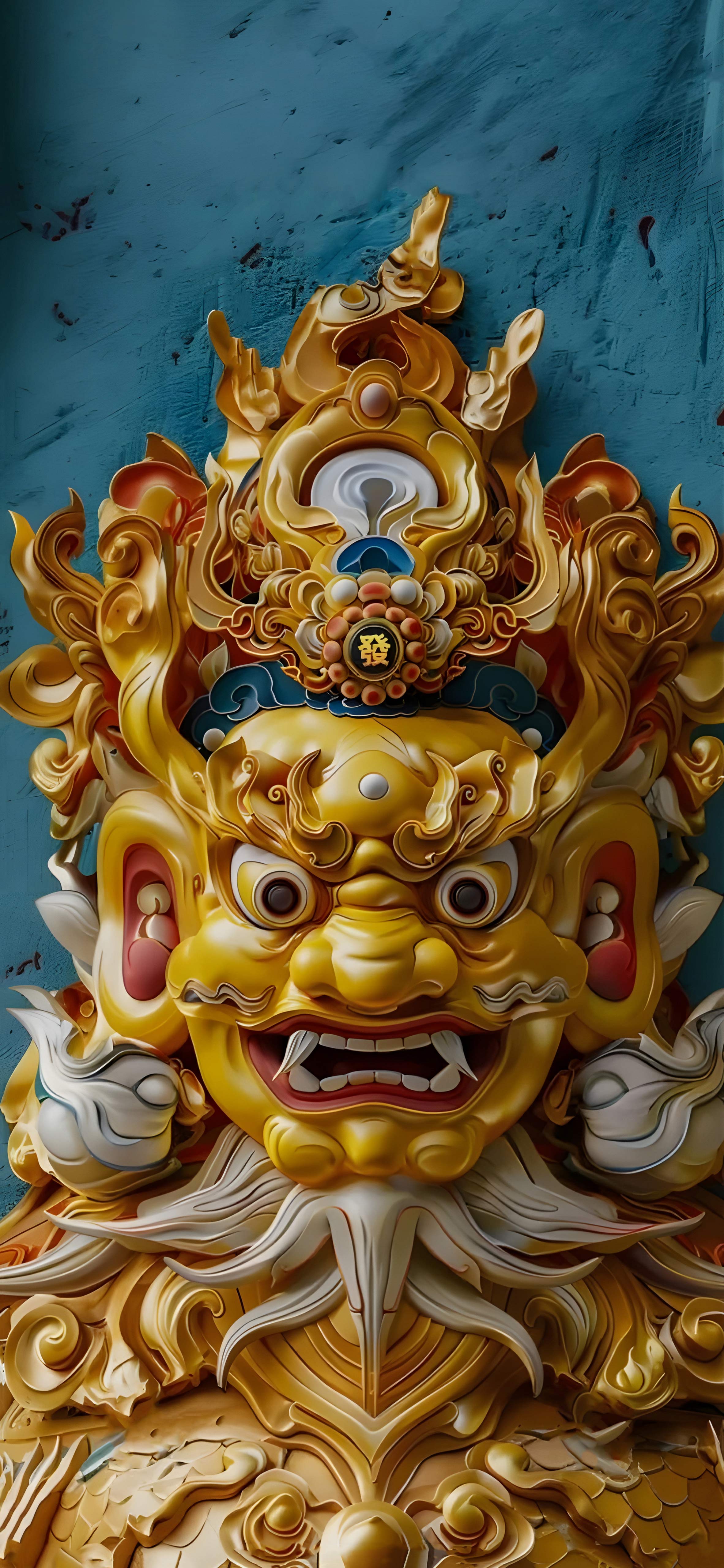 4K 鎏金發字宝冠护法神兽竖版特写 高清无水印手机壁纸