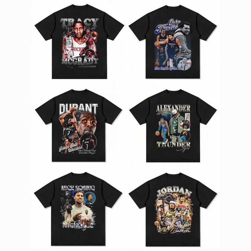 Claxton Curry Kobe Irving James Morant American Star T-Shirt Retro Print Pure Cotton Short-Sleeved Claxton Curry Kobe Irving James Morant American Star T-Shirt Retro Print Pure Cotton Short-Sleeved