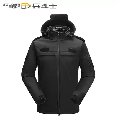 Winter outdoor special service clothes thick plus velvet warm security guard duty windbreaker cotton jacket black coat male