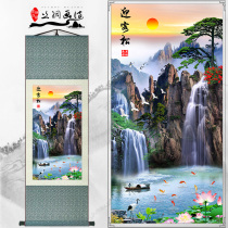 Yingkongsong office living room decoration silk scroll painting landscape painting fortune calligraphy painting gift good product has been mounted