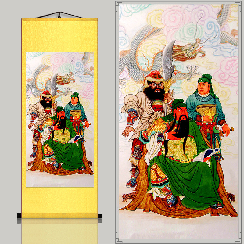 Guan Gong Guan Yu silk scroll hanging painting Office Lucky charm Evil evil Wu God of wealth Feng Shui Decorative figures Chinese painting town house