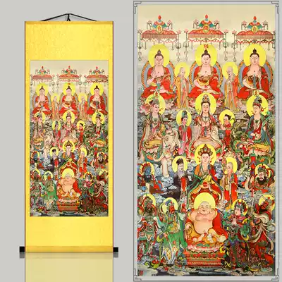 New product Full Buddha figure Buddha bound Buddha calligraphy and painting Silk scroll hanging painting Full hall Buddha decorative painting has been mounted