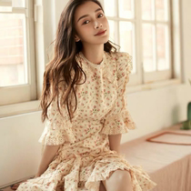 sandro Duffy Yang Ying baby star with spring and summer flared sleeve high waist cake skirt floral dress