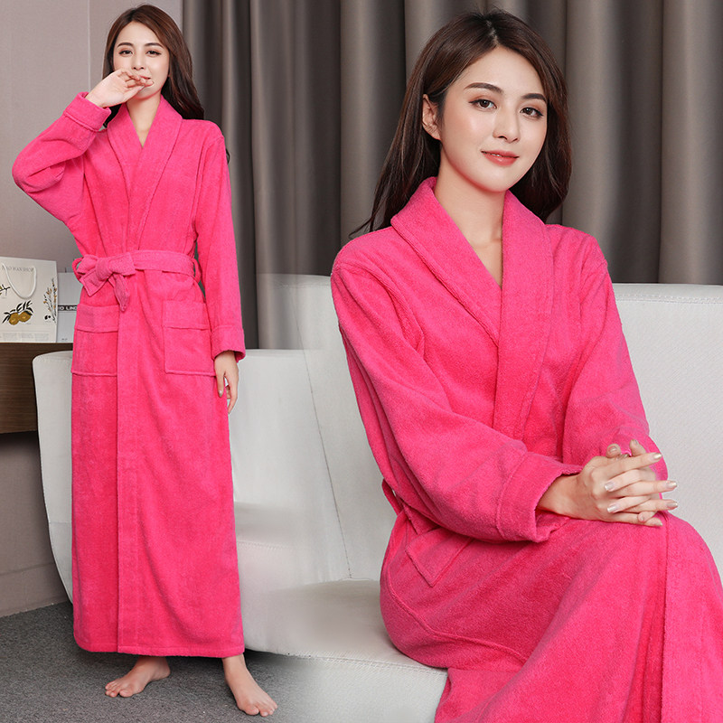 Lengthened and thickened cotton towel material bathrobe hotel couple nightgown men and women absorbent quick-drying bathrobe adult winter