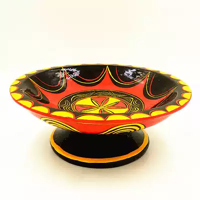 Sichuan Liangshan ethnic minority handicraft Zhaojue Yi lacquerware small short foot wooden plate fruit plate tableware
