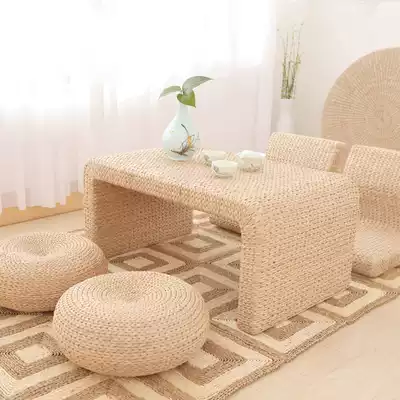 Straw-woven handmade Japanese tatami coffee table combination low table Floor table Solid wood Kang table Simple windowsill small table