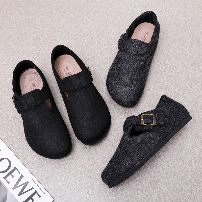 New Autumn and Winter Birkenstock-Style Women's Genuine Leather Closed-Toe Shoes, Wool Felt Cork Slippers, Soft Flat Lazy Shoes with Heel New Autumn and Winter Birkenstock-Style Women's Genuine Leather Closed-Toe Shoes, Wool Felt Cork Slippers, Soft Flat Lazy Shoes with Heel