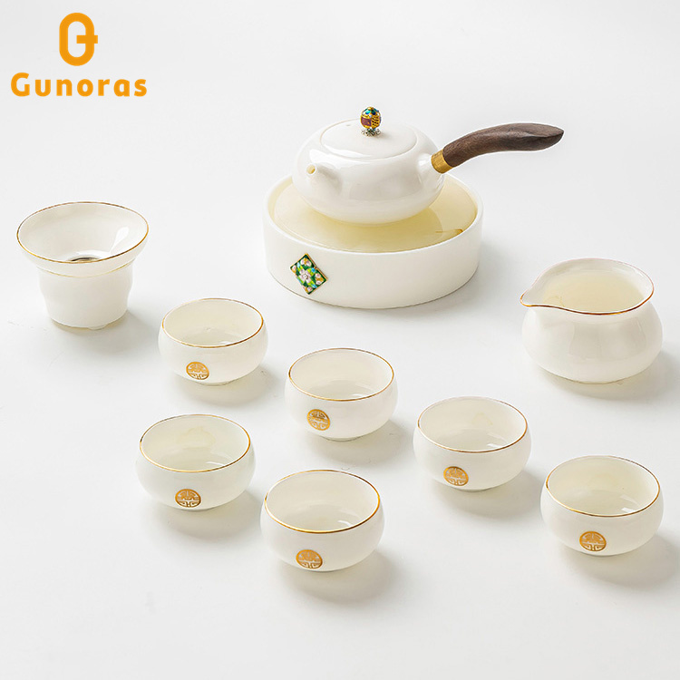 Tea set suit Home Ceramics Jingdezhen white porcelain Nordic guests Goat Fat Jade Kongfu Tea Pot Cup Gift Box Gift-Taobao