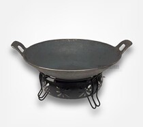 Traditional old double ear frying pan without coating thickened round bottom tip bottom floor pan cast iron raw iron pan chai chicken size dry pan