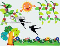 Kindergarten School Classroom Wall Newspaper Decoration Wall Stickers Foam Green Leaf Branches Flower Spring EVA Swallows