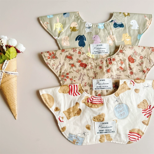 Детский слюнявчик, хлопковый водонепроницаемый нагрудник для еды, в корейском стиле, с карманом, в цветочек