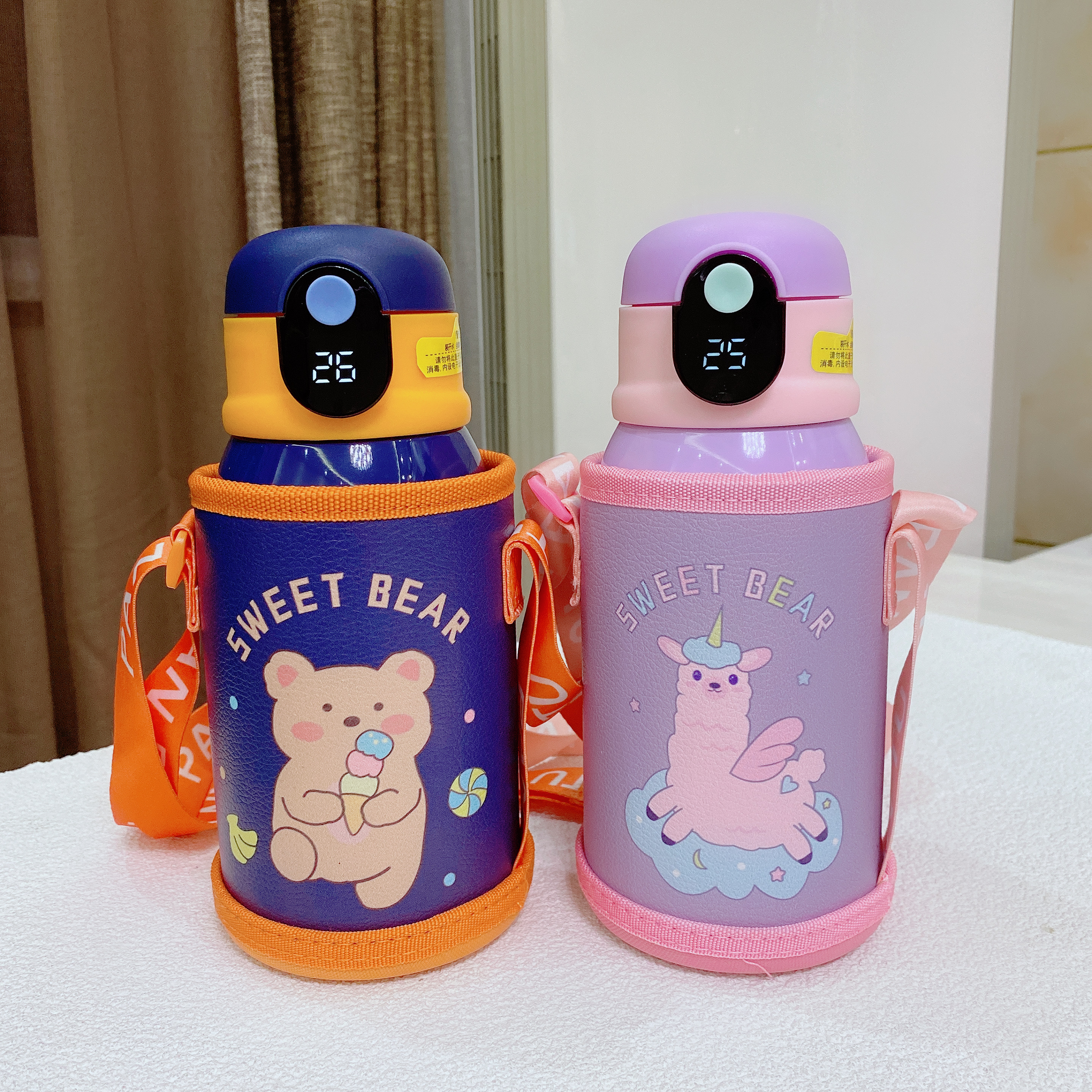 Smart temperature display 316 stainless steel children's thermos mug male and female elementary school students portable water bottle baby water cup with straw