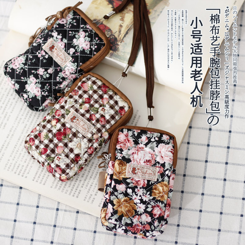 Elderly Women's Mobile Phone Bag, Small Fabric Wallet for Middle-Aged and Elderly Women, Neck and Wrist Strap, Small Coin Purse for Middle-Aged Moms
