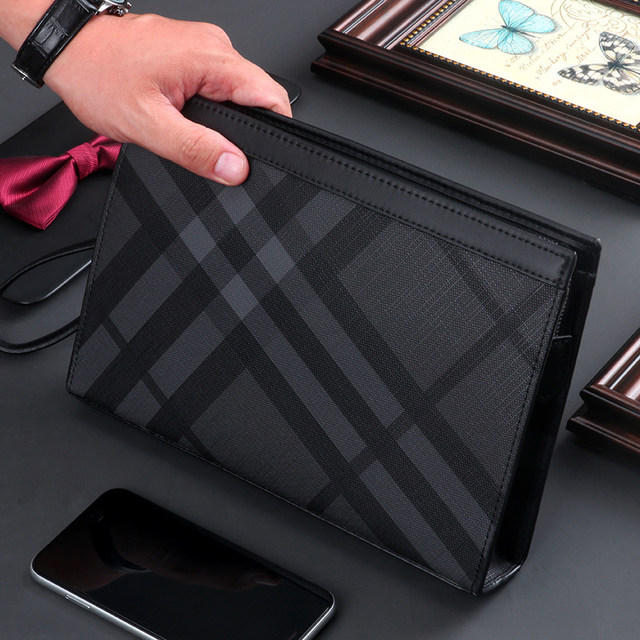 Handbags for men, fashionable brands, men's handbags, large-capacity casual business clutch bags, plaid luxury clutch bags for men