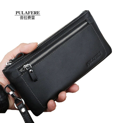 Бумажник, длинная кожаная вместительная и большая сумка с петлей на руку с молнией, из натуральной кожи, длина макси