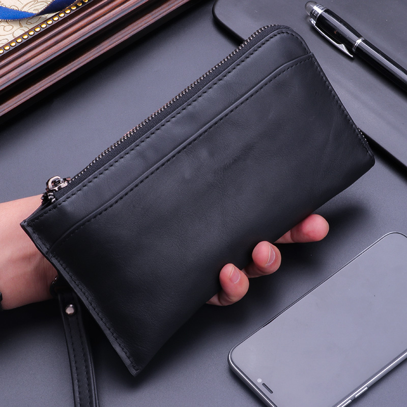 Handbag men's wallet long edition genuine leather grab bag men's mobile phone bag large capacity first layer cowhide light luxury small clip bag