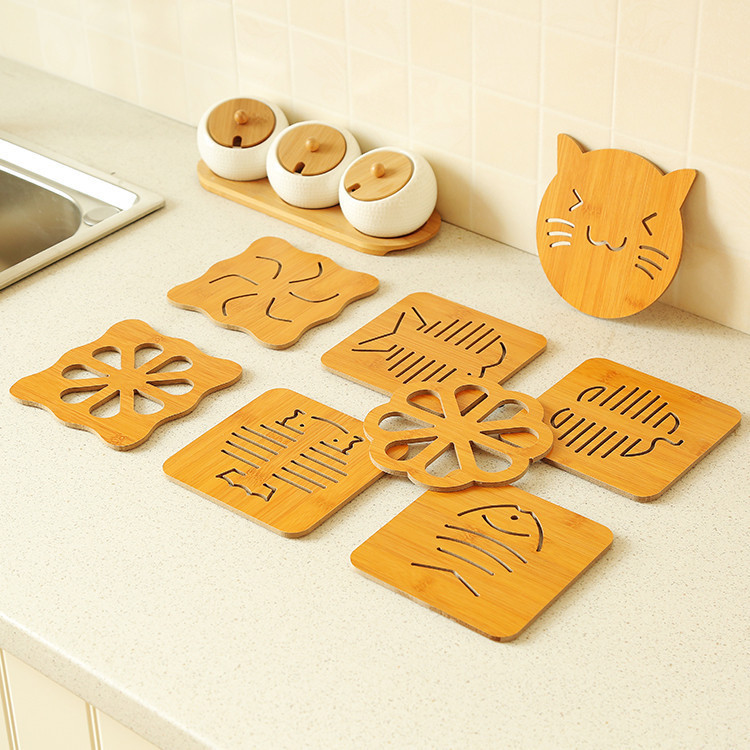 Full kitchen large wooden hollow cup mat anti-scalding heat insulation mat placemat non-slip pot mat bowl mat dish mat