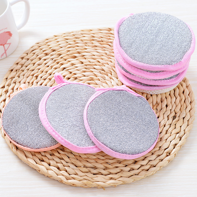 Household Baijie cotton kitchen round double-sided dishwashing sponge dishwashing towel washing pot towel round treasure towel rag brush
