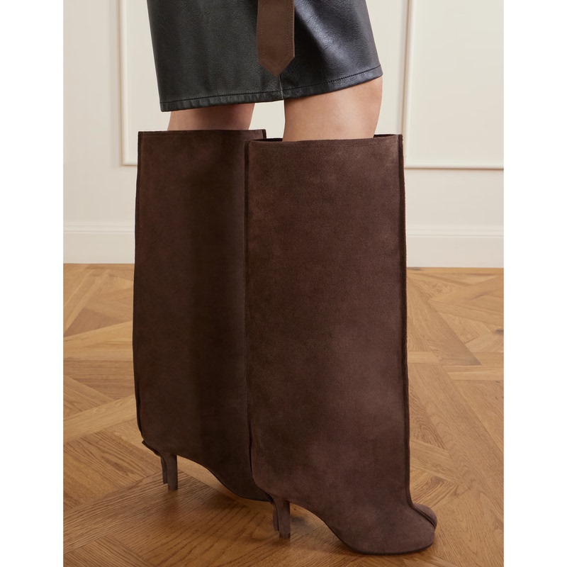 Anndeemueleter Small-Heeled Long Boots, Flat-Toe Square-Toe High Boots, Low-Heeled Wide-Leg Boots, Matte Knee-High Boots Anndeemueleter Small-Heeled Long Boots, Flat-Toe Square-Toe High Boots, Low-Heeled Wide-Leg Boots, Matte Knee-High Boots