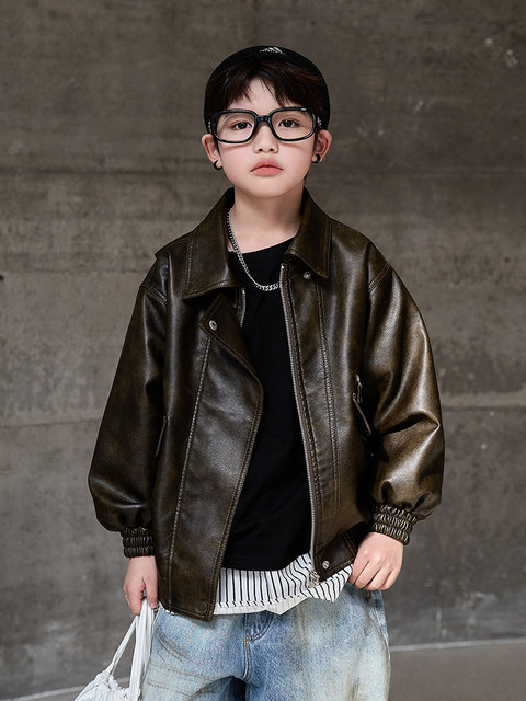 Boys' Spring and Autumn Leather Jacket 2025 New Style, Stylish Children's Clothing, Autumn Jacket, Cool and Trendy Top