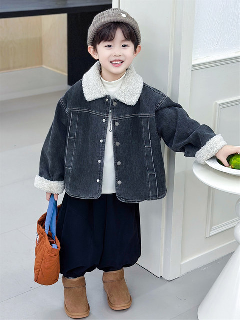 Boys' Autumn and Winter Fleece-Lined Denim Jacket 2025 New Thickened Children's Top Stylish Clothes for Boys and Toddlers Trendy