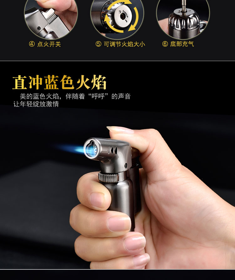 Windproof nhẹ bơm hơi ngọn đuốc sáng tạo laser cá tính người đàn ông đấm thẳng tùy chỉnh chữ màu xanh ngọn lửa điện thuốc lá nhẹ hơn - Bật lửa hột quẹt sạc điện