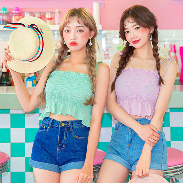 icecream12 2017夏季新款马夹背心韩版甜心女孩花朵吊带