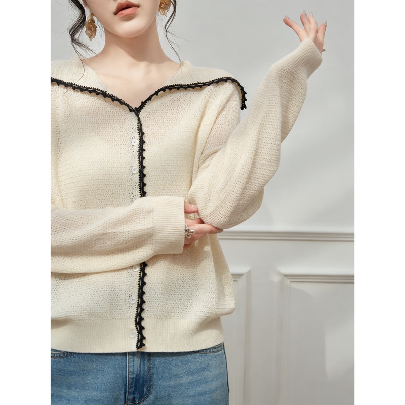 Color-Blocking Design with a Stylish Navy Collar Knit Cardigan for Women, 2026 New Model, Trendy and Beautiful Cardigan Top This Year