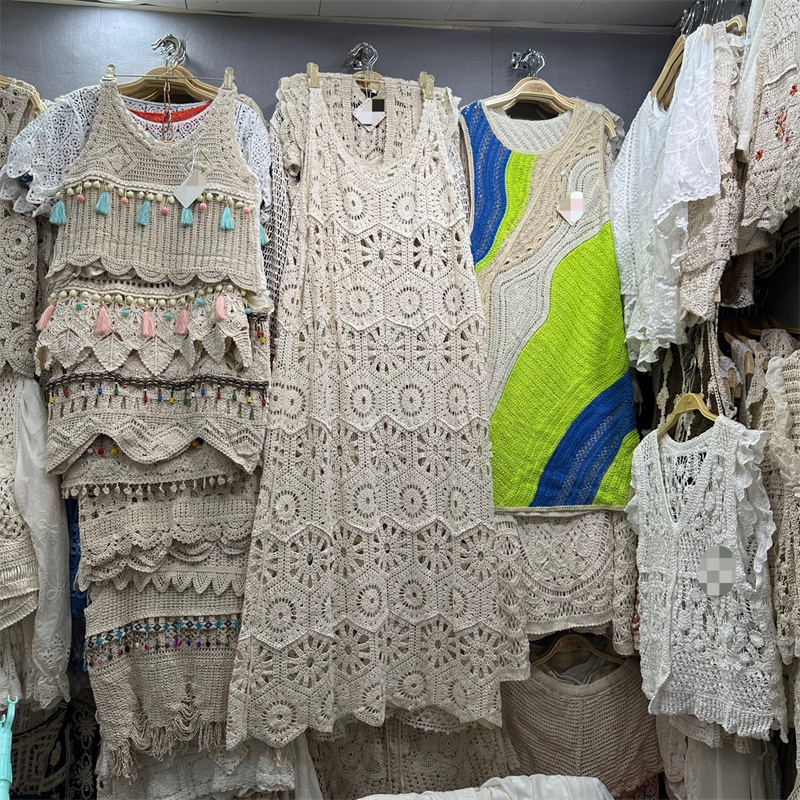 Grandmother's Crochet Vintage Forest-Style Layered Dress Hollow-Out Knit A-Line Long Dress Women's Sleeveless Slip Dress