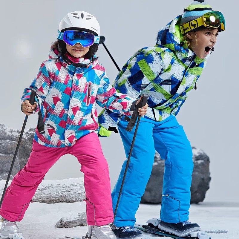 Korean Children's Ski Suit Set for Girls, Outdoor Thickened Waterproof and Windproof Boys' Baby Ski Jacket and Pants Equipment, Trendy
