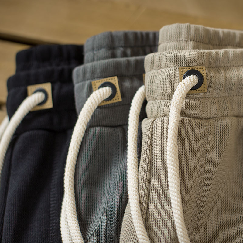 Heavyweight Knit Five-Point Shorts for Men, Japanese Retro Simple Basic Drawstring Elastic Shorts, Loose Sports Shorts, Sweatpants