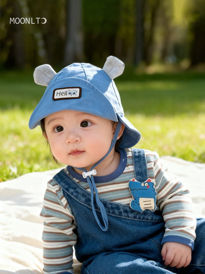 Baby hats, spring, autumn and summer shawls, boys and girls, children's sun visors, horizontal label sun protection flip-brim pullover hats