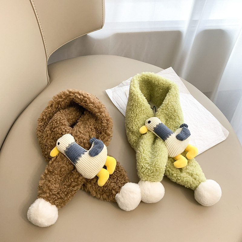 Cartoon duck hair scarf autumn and winter warm like lamb hair boys and girls around the neck cute baby plush neck