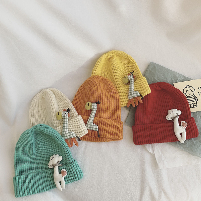 Knitted vertical striped giraffe child casual cap male and female baby fall winter warm hat Han version cute hair line hat