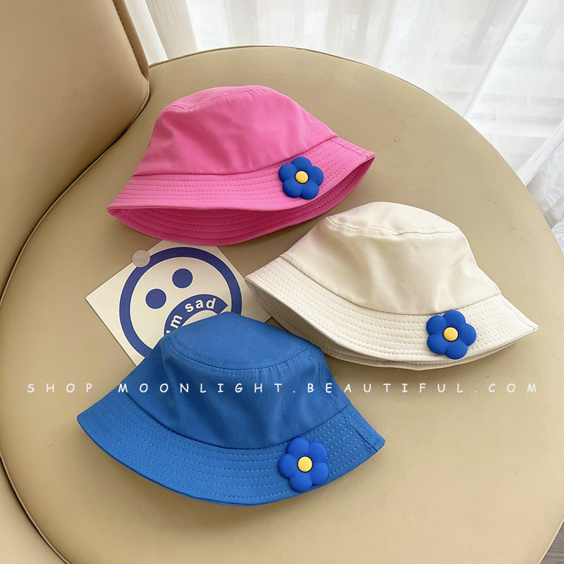 Kerrhein Blue Small Flowers Children Fisherman Hat Han Edition Woman Baby Spring Autumn Summer Cotton Basin Hat Sunscreen Sunscreen Hat