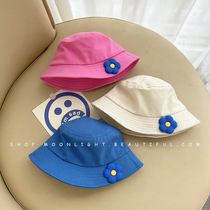Kerrhein Blue Small Flowers Children Fisherman Hat Han Edition Woman Baby Spring Autumn Summer Cotton Basin Hat Sunscreen Sunscreen Hat