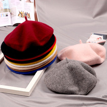 Autumn and winter new parent-child solid color wool beret children's painter hat Korean baby hat