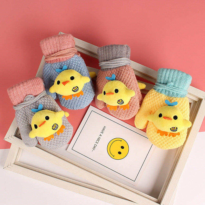 Children's gloves small and medium size 2-6-year-old winter warm kindergarten Cartoon baby gloves Cavelvet thickened