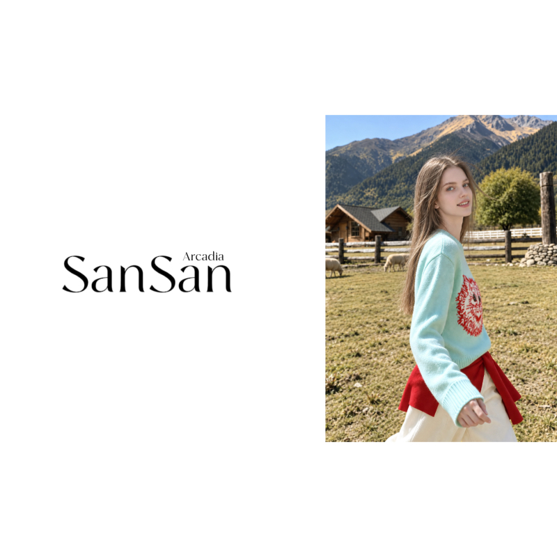 [Sansan Brand] Cat Jacquard Knitted Sweater for Women, Round Neck Cartoon Kitten Pullover Knitwear Fwy1152