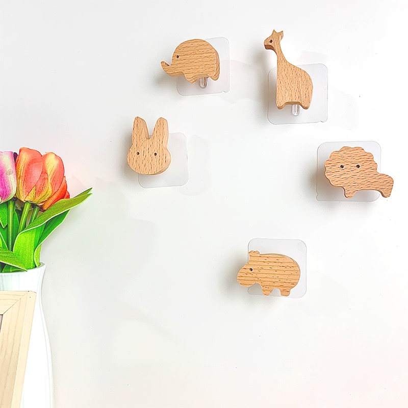 Japanese-Style Beech Wood Animal Cute Hooks Adhesive Hooks Solid Wood Ns Children's Room Hanging Decoration Handle Strong No-Drill Installation Japanese-Style Beech Wood Animal Cute Hooks Adhesive Hooks Solid Wood Ns Children's Room Hanging Decoration Handle Strong No-Drill Installation