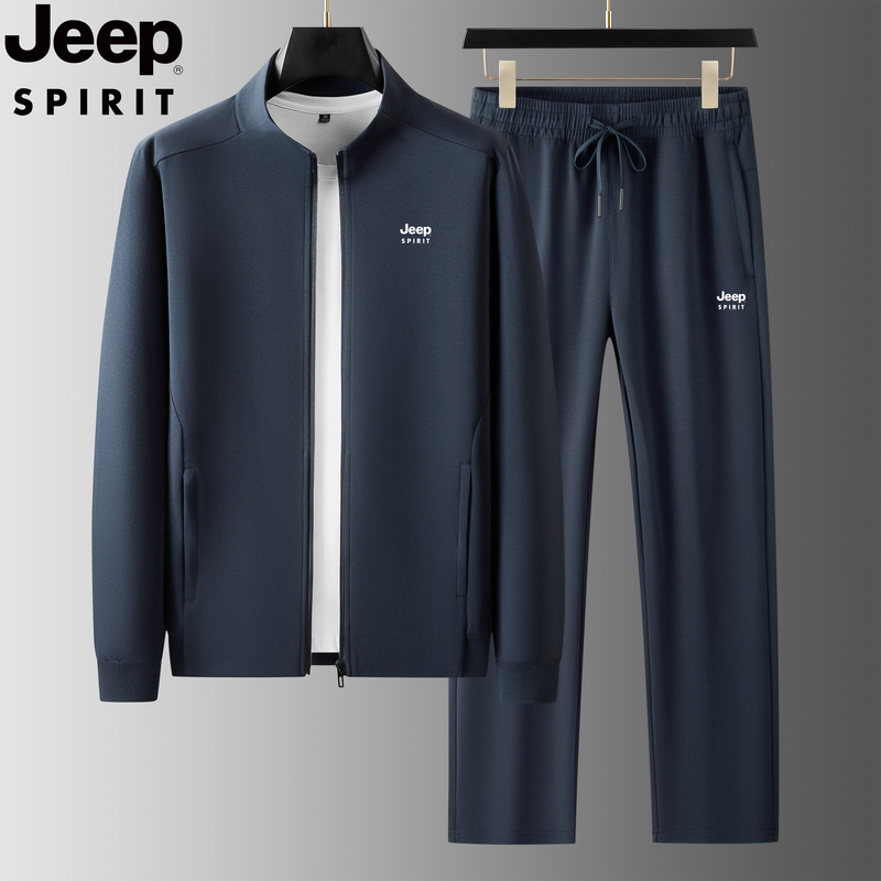 Jeep Men's Sports Suit 2026 New Spring and Autumn Stand Collar Suit Men's Dad Sportswear Two-Piece Set