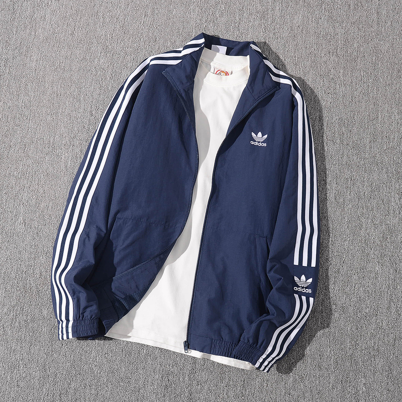 Adidas Men's Jacket Spring and Autumn New Stand Collar Jacket Clover Embroidery Couple Windproof Large Size Loose Top