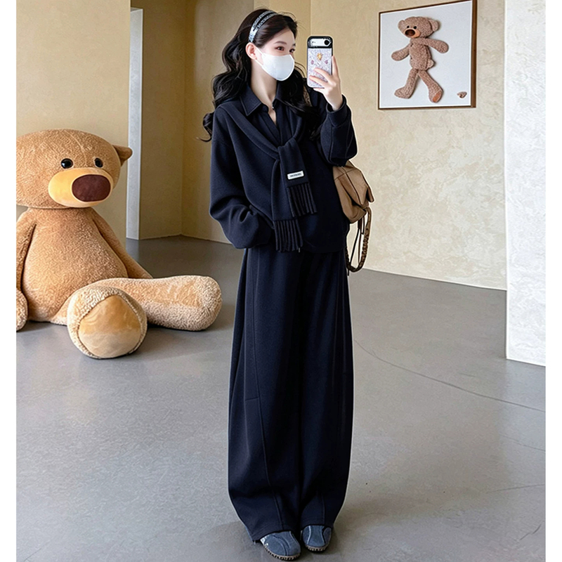 Maternity Wear Autumn and Winter Outfit Set 2026 New Style Loose Thickened Sweatshirt Women's Autumn and Winter Wide-Leg Pants Casual Two-Piece Set