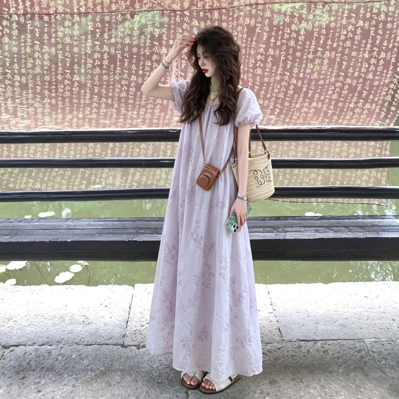Maternity Dress That Doesn'T Show Pregnancy during Pregnancy, French-Style Long Dress, Purple Loose Chiffon Dress, Light Luxury and High-End Maternity Wear for Summer Maternity Dress That Doesn'T Show Pregnancy during Pregnancy, French-Style Long Dress, Purple Loose Chiffon Dress, Light Luxury and High-End Maternity Wear for Summer