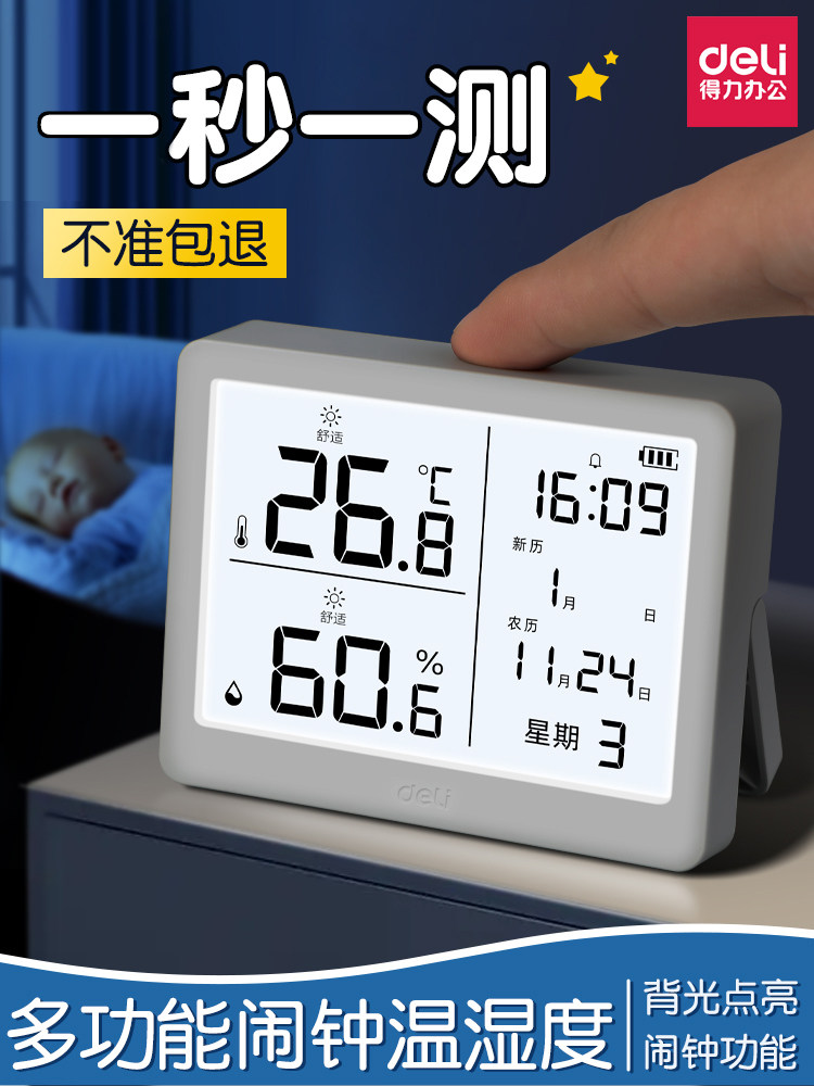 Deli Electronic Temperature and Humidity Meter for Home Indoor Use, Accurate Baby Room Wall-Mounted Room Air Hygrometer and Thermometer
