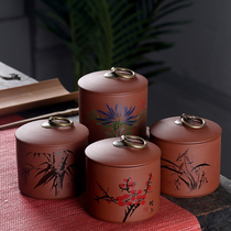 Small tea leaf jars purple sand small number tea pot mini portable carry-on ceramic retro sealed jar moisture empty jar customization