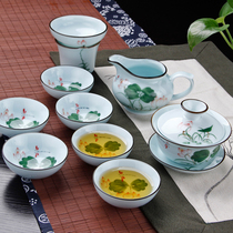 Green Porcelain Cover Bowl Tea Cup Chaoshan Kung Fu Tea Set Suit Home Office Will Guest Tea Tea Green Flower Porcelain Teapot Ceramics