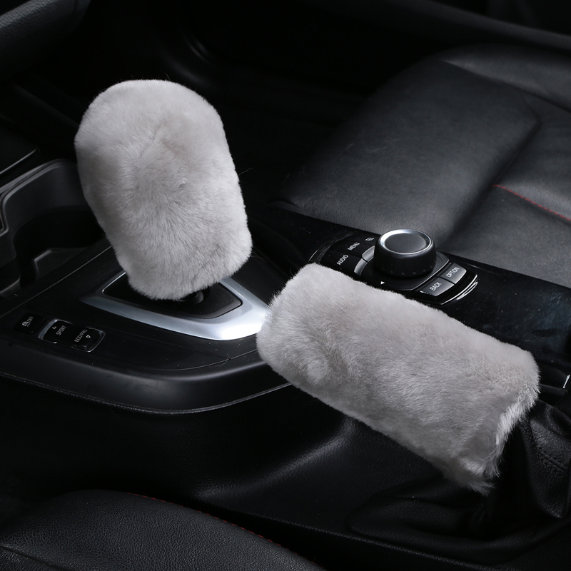 Car hand brake cover gear cover pure wool fur all-in-one plush thickened hand ranking cover simple decorative supplies