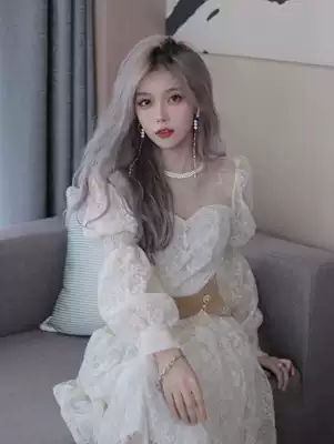 Makzini with 2021 Autumn New French niche dress Medium-length dress fairy lace dress lady style