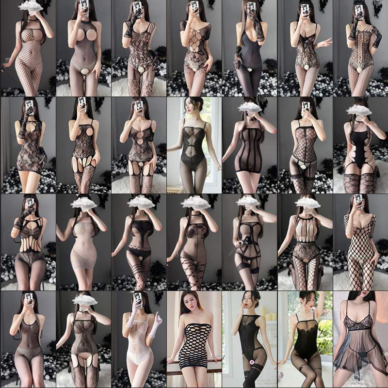 Sexy Pajamas 2023 New Plus Size Lingerie Women's Bodysuit Fishnet Stockings No Need to Take Off Set Seductive Home Wear